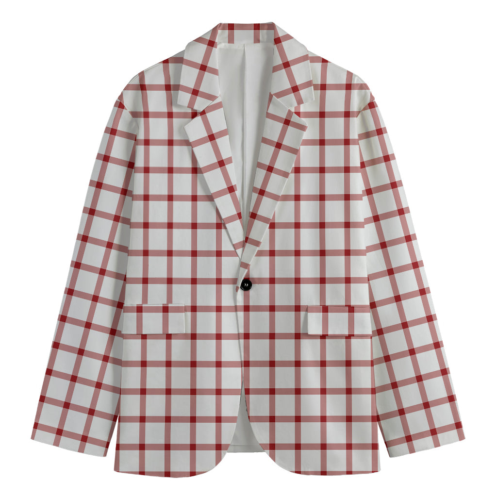 Red And White Tattersall Pattern Print Men's Blazer