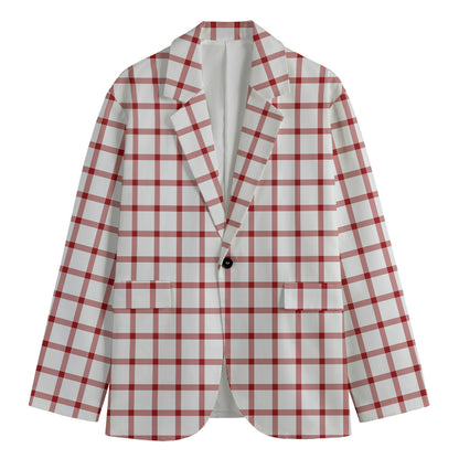 Red And White Tattersall Pattern Print Men's Blazer