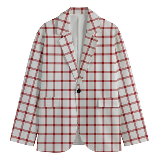 Red And White Tattersall Pattern Print Men's Blazer