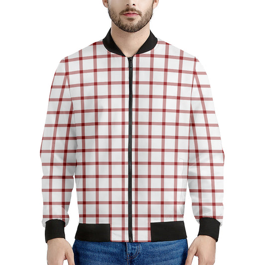 Red And White Tattersall Pattern Print Men's Bomber Jacket