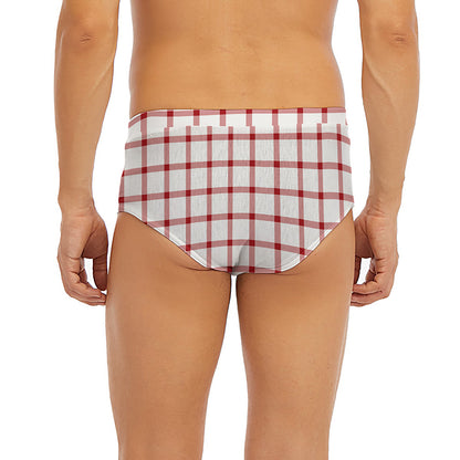 Red And White Tattersall Pattern Print Men's Briefs