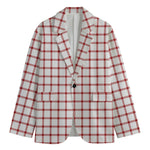 Red And White Tattersall Pattern Print Men's Cotton Blazer