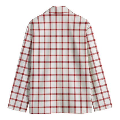 Red And White Tattersall Pattern Print Men's Cotton Blazer