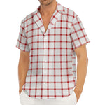 Red And White Tattersall Pattern Print Men's Deep V-Neck Shirt