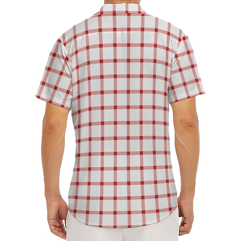 Red And White Tattersall Pattern Print Men's Deep V-Neck Shirt