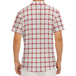 Red And White Tattersall Pattern Print Men's Deep V-Neck Shirt