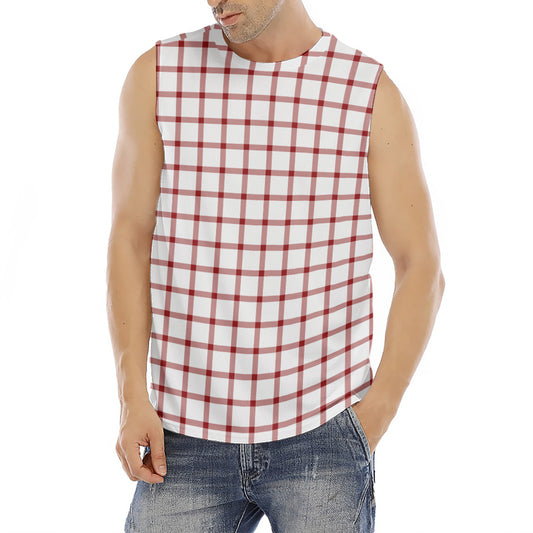 Red And White Tattersall Pattern Print Men's Fitness Tank Top