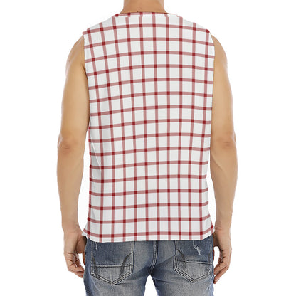 Red And White Tattersall Pattern Print Men's Fitness Tank Top