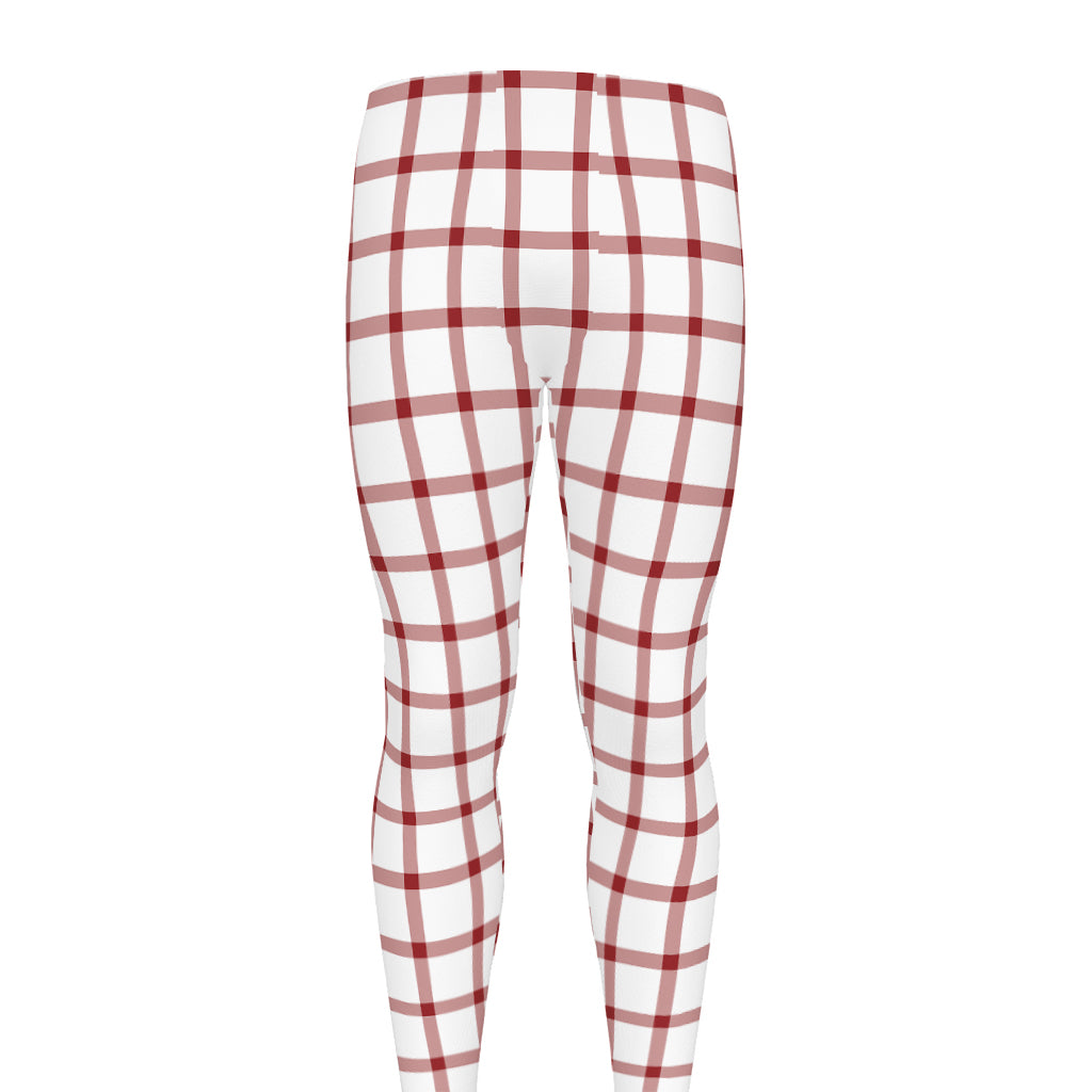 Red And White Tattersall Pattern Print Men's leggings