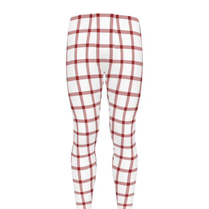 Red And White Tattersall Pattern Print Men's leggings