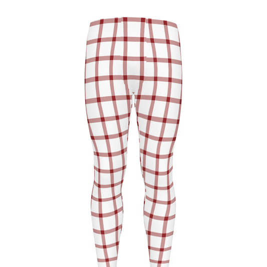 Red And White Tattersall Pattern Print Men's leggings