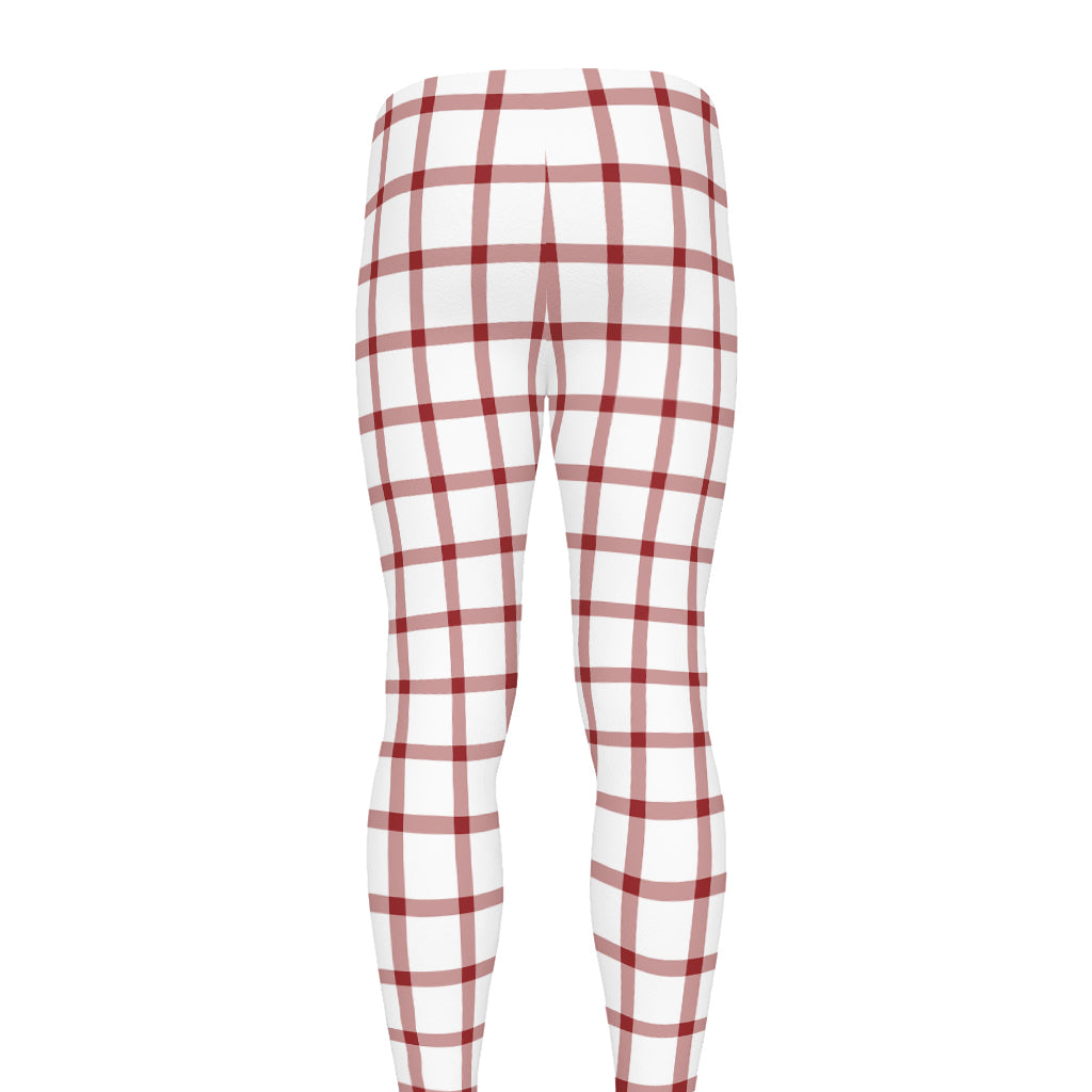 Red And White Tattersall Pattern Print Men's leggings