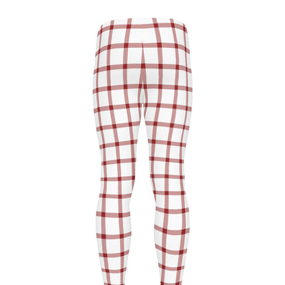 Red And White Tattersall Pattern Print Men's leggings