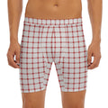 Red And White Tattersall Pattern Print Men's Long Boxer Briefs