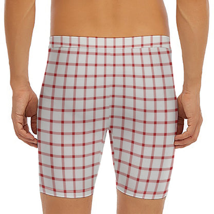 Red And White Tattersall Pattern Print Men's Long Boxer Briefs