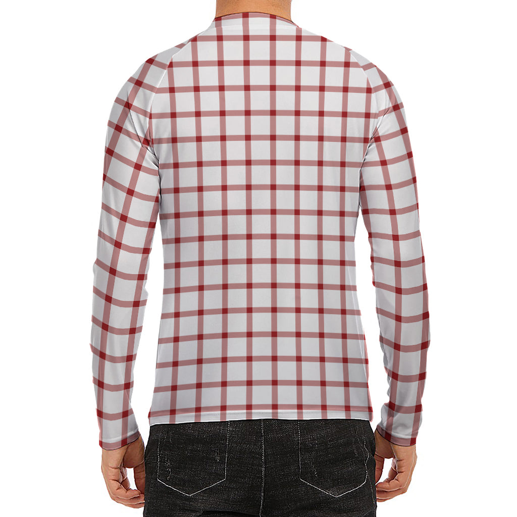 Red And White Tattersall Pattern Print Men's Long Sleeve Rash Guard