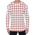 Red And White Tattersall Pattern Print Men's Long Sleeve T-Shirt