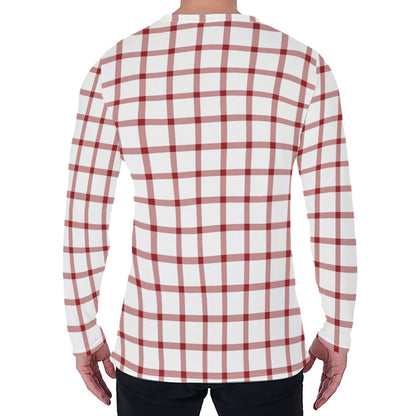 Red And White Tattersall Pattern Print Men's Long Sleeve T-Shirt