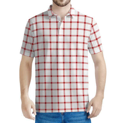 Red And White Tattersall Pattern Print Men's Polo Shirt