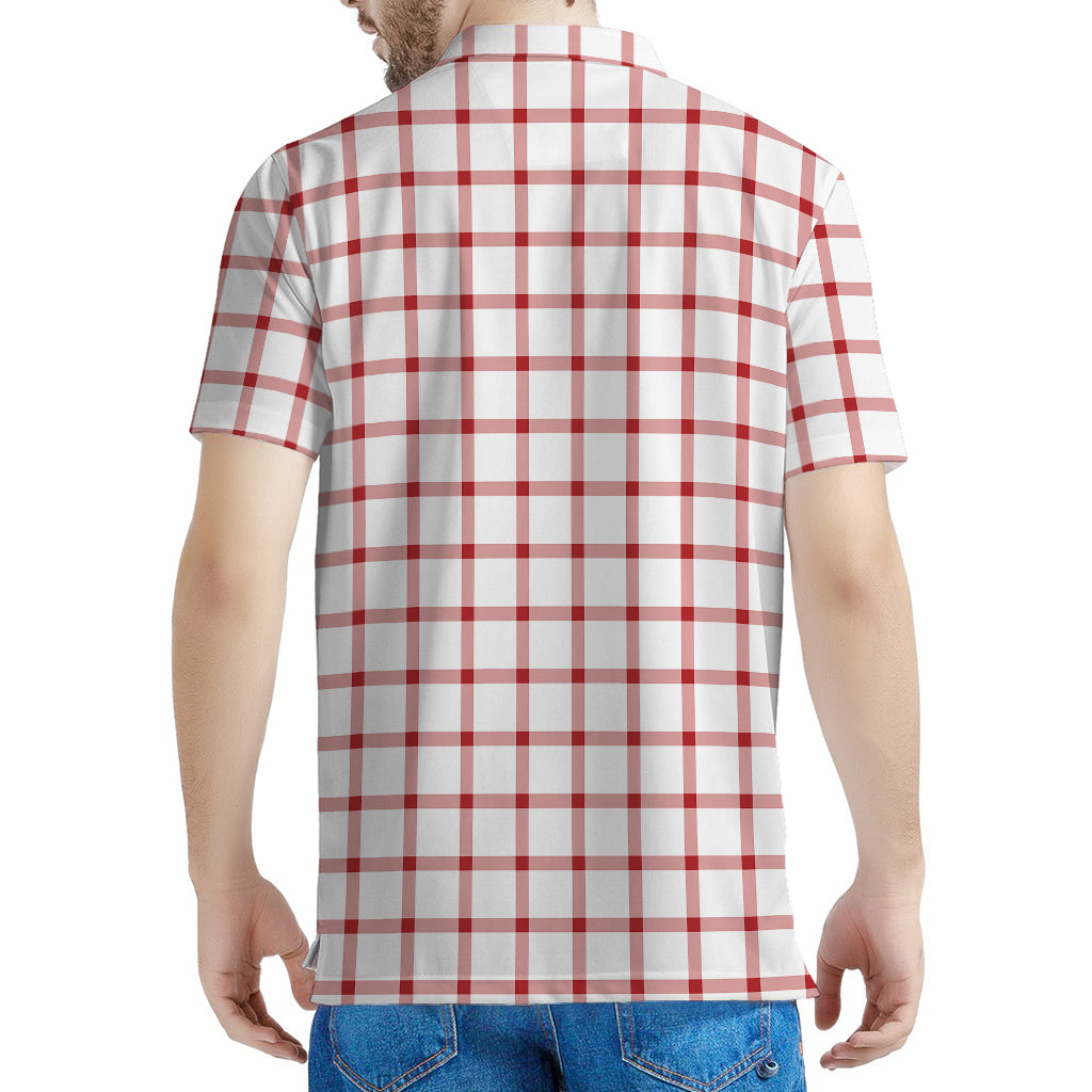 Red And White Tattersall Pattern Print Men's Polo Shirt