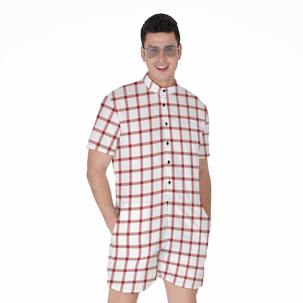Red And White Tattersall Pattern Print Men's Rompers