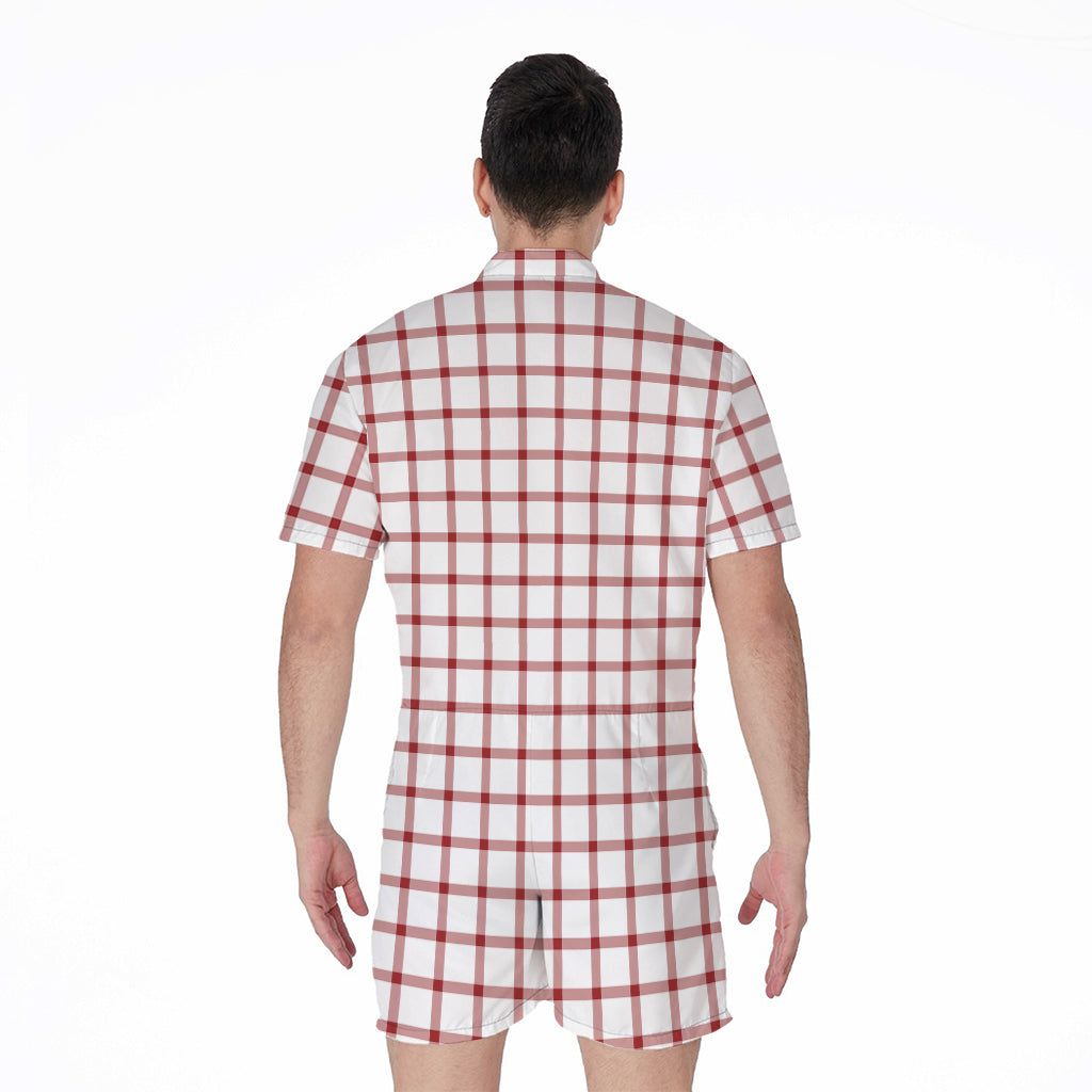 Red And White Tattersall Pattern Print Men's Rompers