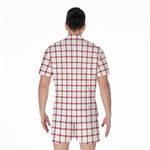 Red And White Tattersall Pattern Print Men's Rompers