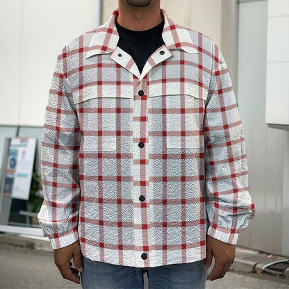 Red And White Tattersall Pattern Print Men's Shirt Jacket