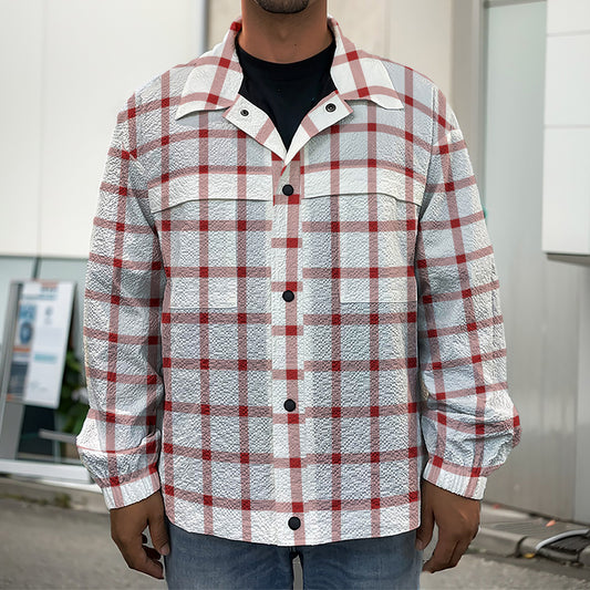 Red And White Tattersall Pattern Print Men's Shirt Jacket