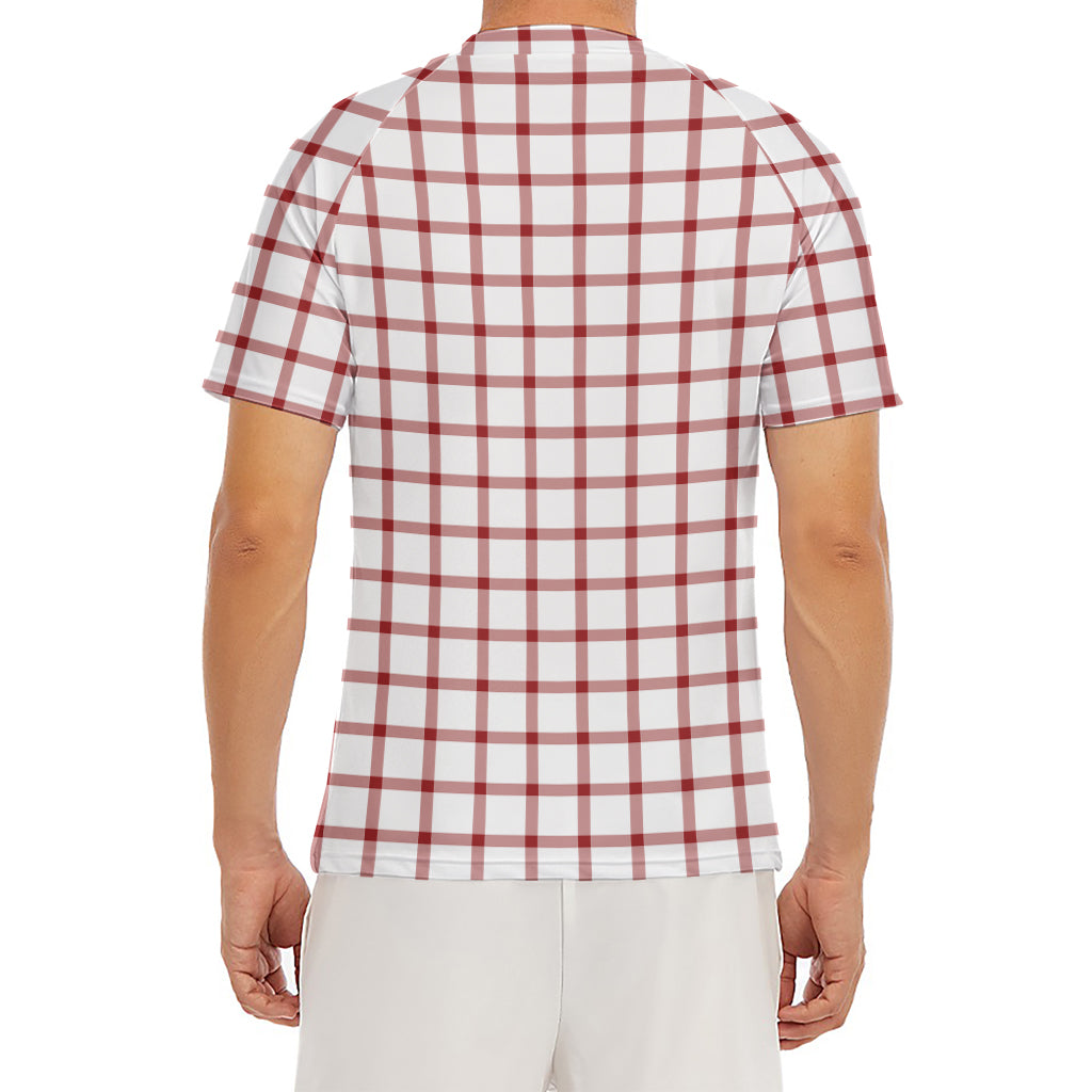 Red And White Tattersall Pattern Print Men's Short Sleeve Rash Guard