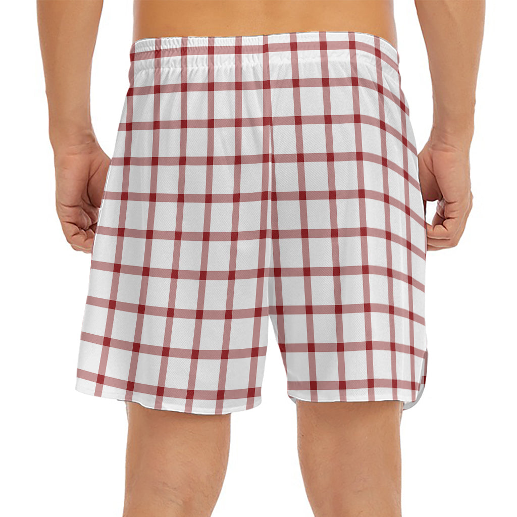 Red And White Tattersall Pattern Print Men's Split Running Shorts