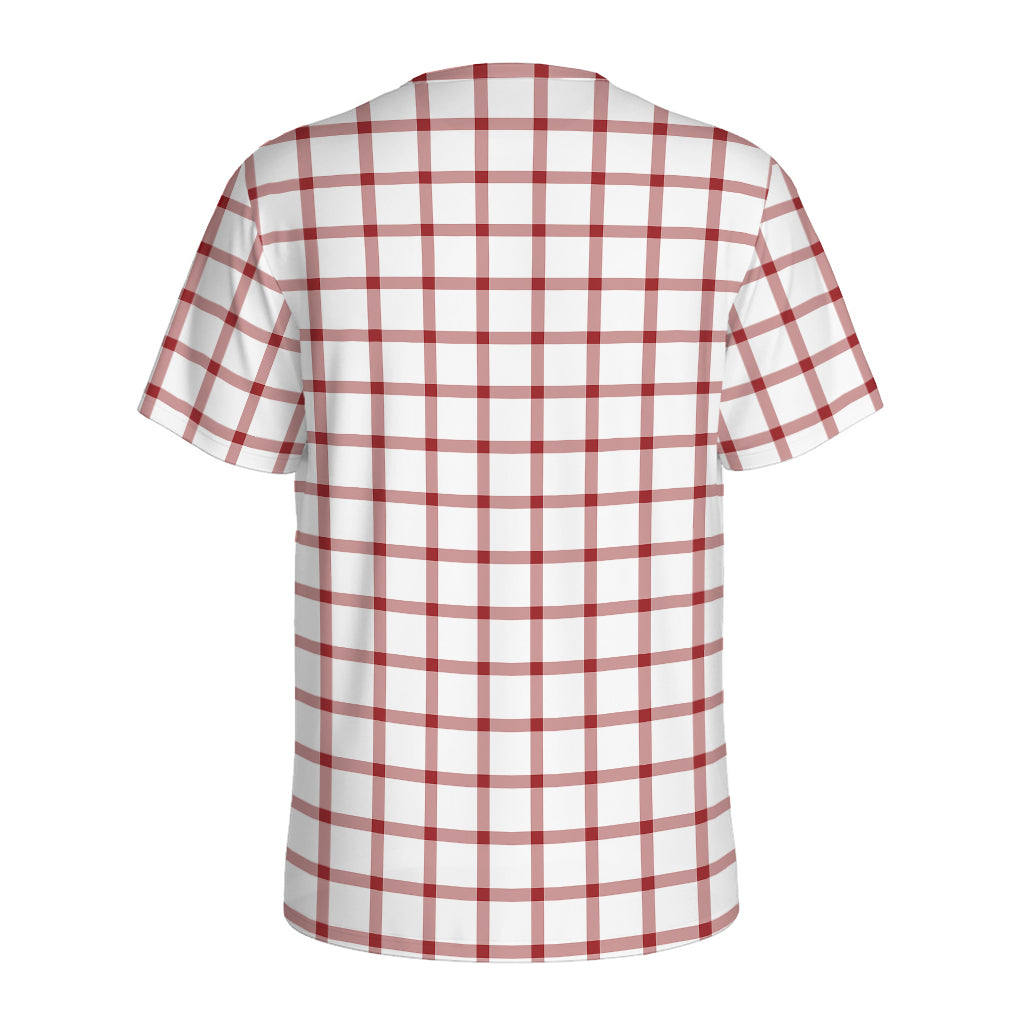 Red And White Tattersall Pattern Print Men's Sports T-Shirt