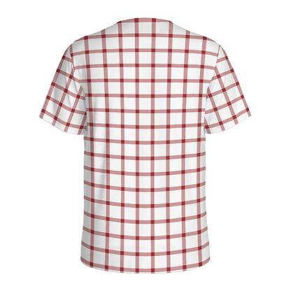 Red And White Tattersall Pattern Print Men's Sports T-Shirt