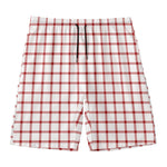 Red And White Tattersall Pattern Print Men's Swim Trunks
