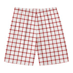 Red And White Tattersall Pattern Print Men's Swim Trunks