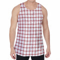 Red And White Tattersall Pattern Print Men's Velvet Tank Top