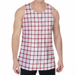 Red And White Tattersall Pattern Print Men's Velvet Tank Top