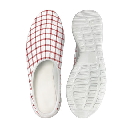 Red And White Tattersall Pattern Print Mesh Casual Shoes