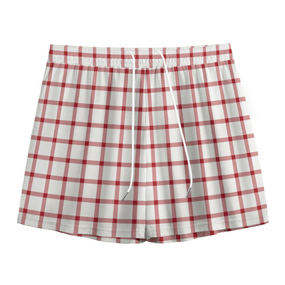 Red And White Tattersall Pattern Print Mesh Shorts