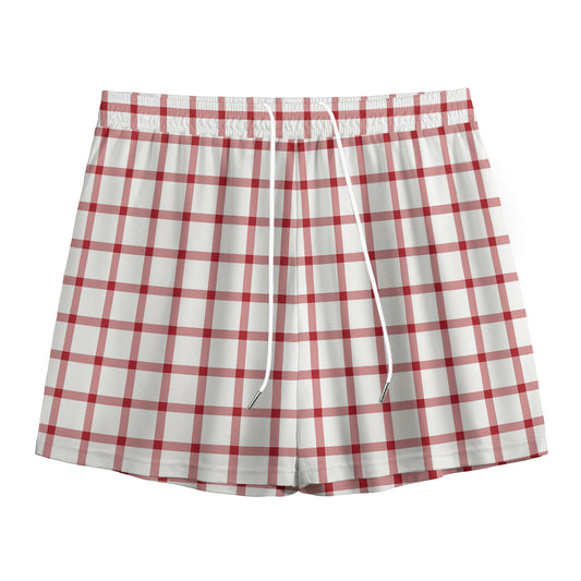 Red And White Tattersall Pattern Print Mesh Shorts