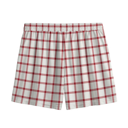 Red And White Tattersall Pattern Print Mesh Shorts