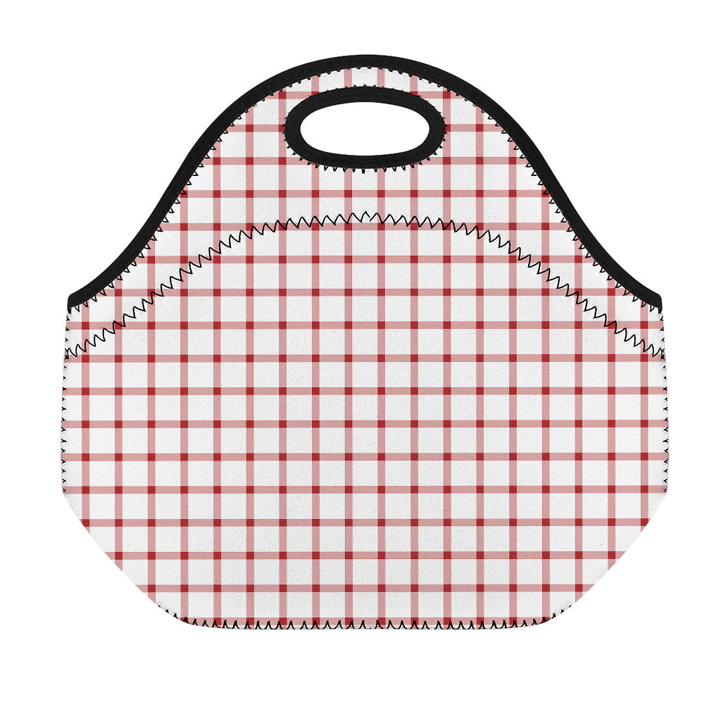 Red And White Tattersall Pattern Print Neoprene Lunch Bag