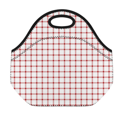 Red And White Tattersall Pattern Print Neoprene Lunch Bag