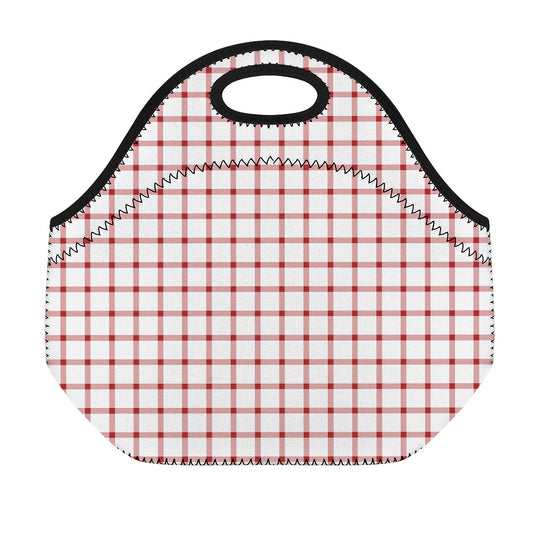 Red And White Tattersall Pattern Print Neoprene Lunch Bag
