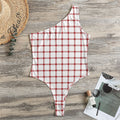 Red And White Tattersall Pattern Print One Shoulder Bodysuit
