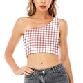 Red And White Tattersall Pattern Print One Shoulder Crop Top