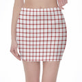 Red And White Tattersall Pattern Print Pencil Mini Skirt