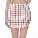 Red And White Tattersall Pattern Print Pencil Mini Skirt