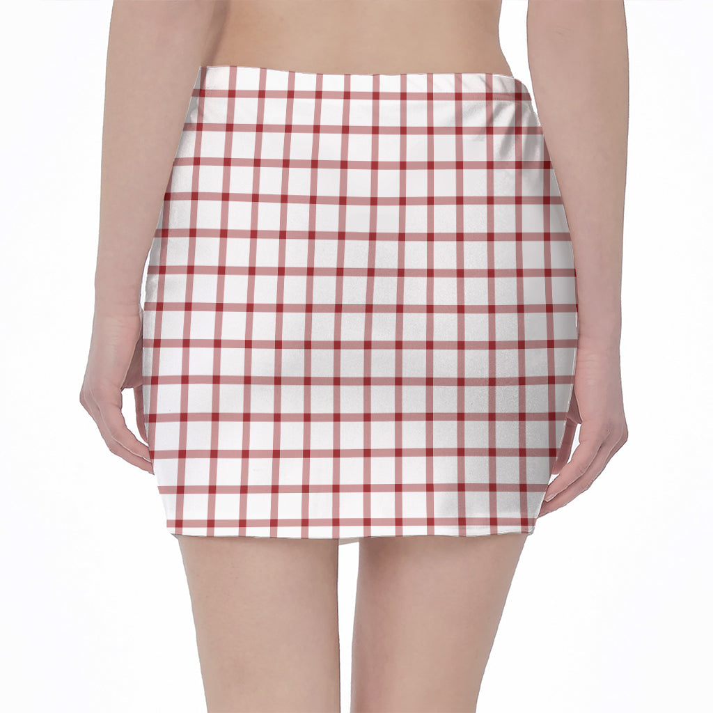 Red And White Tattersall Pattern Print Pencil Mini Skirt