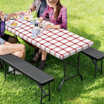 Red And White Tattersall Pattern Print Picnic Table Cover